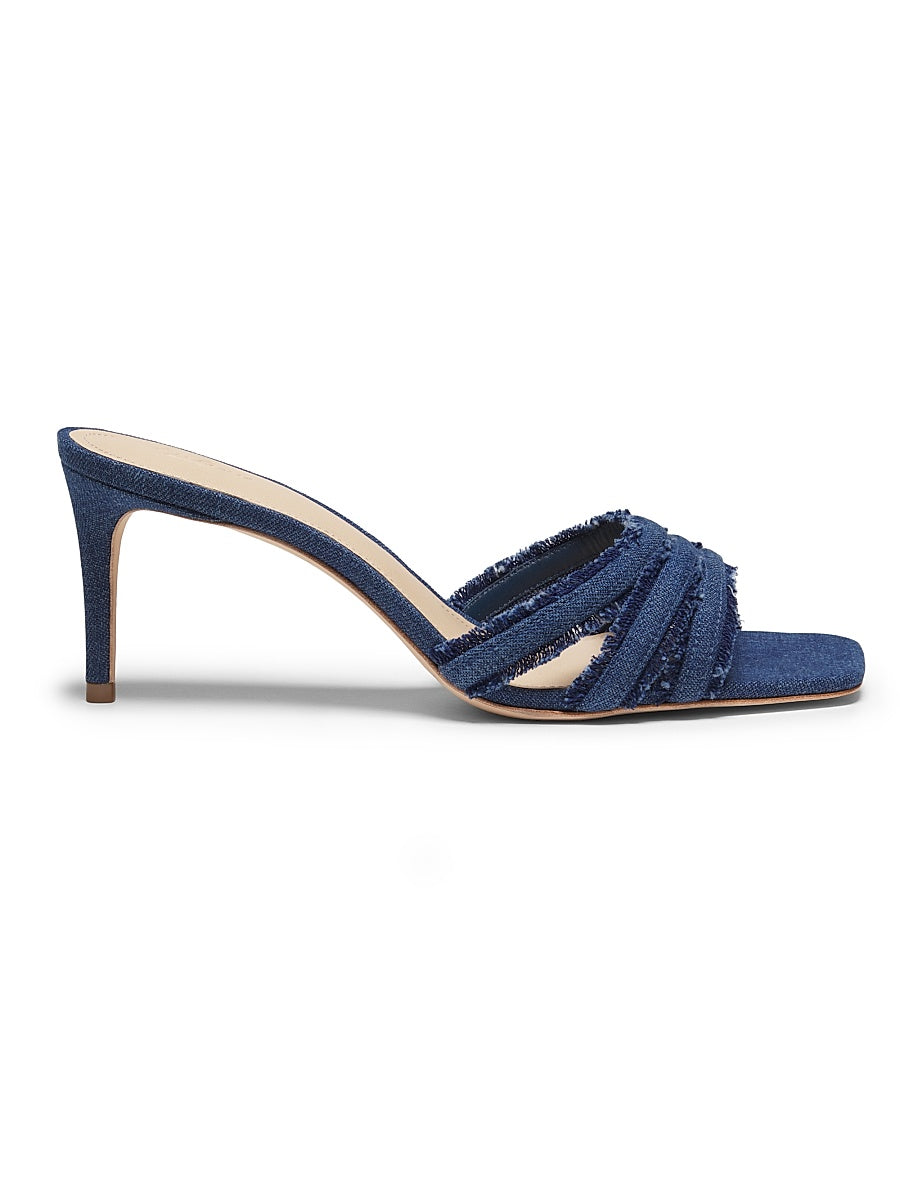 Three Band Frayed Mule 70MM Denim Sandals