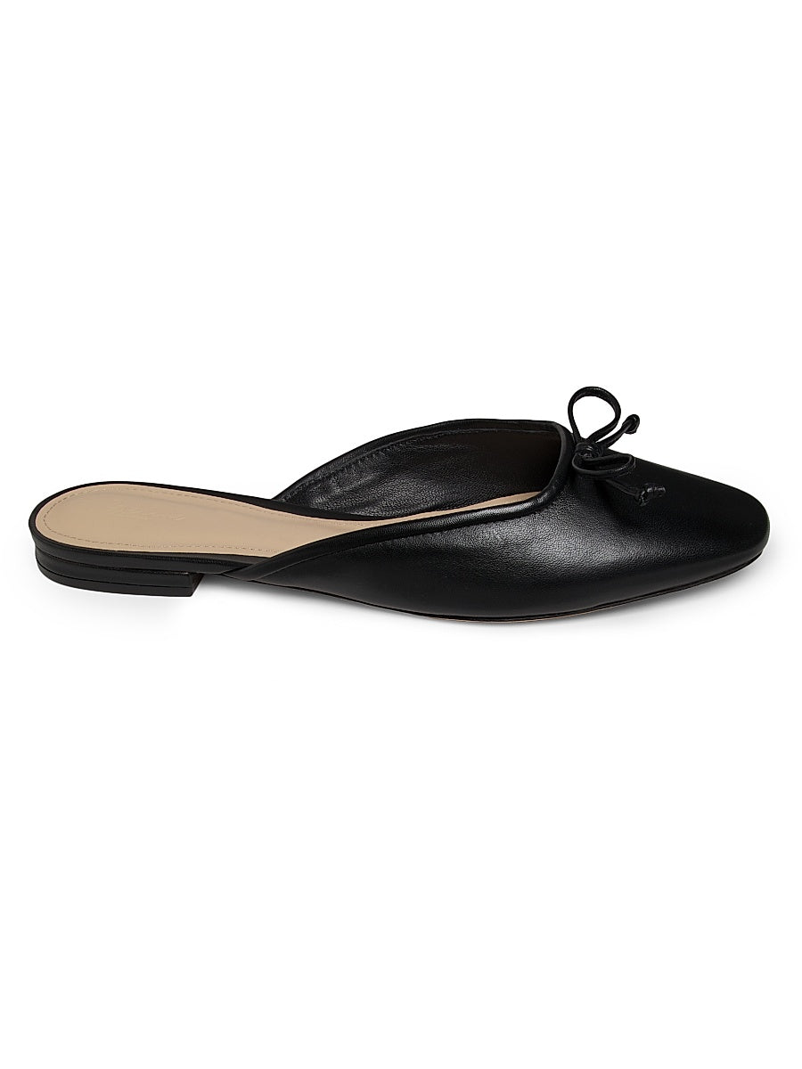 Bow-Embellished Leather Ballet Mules