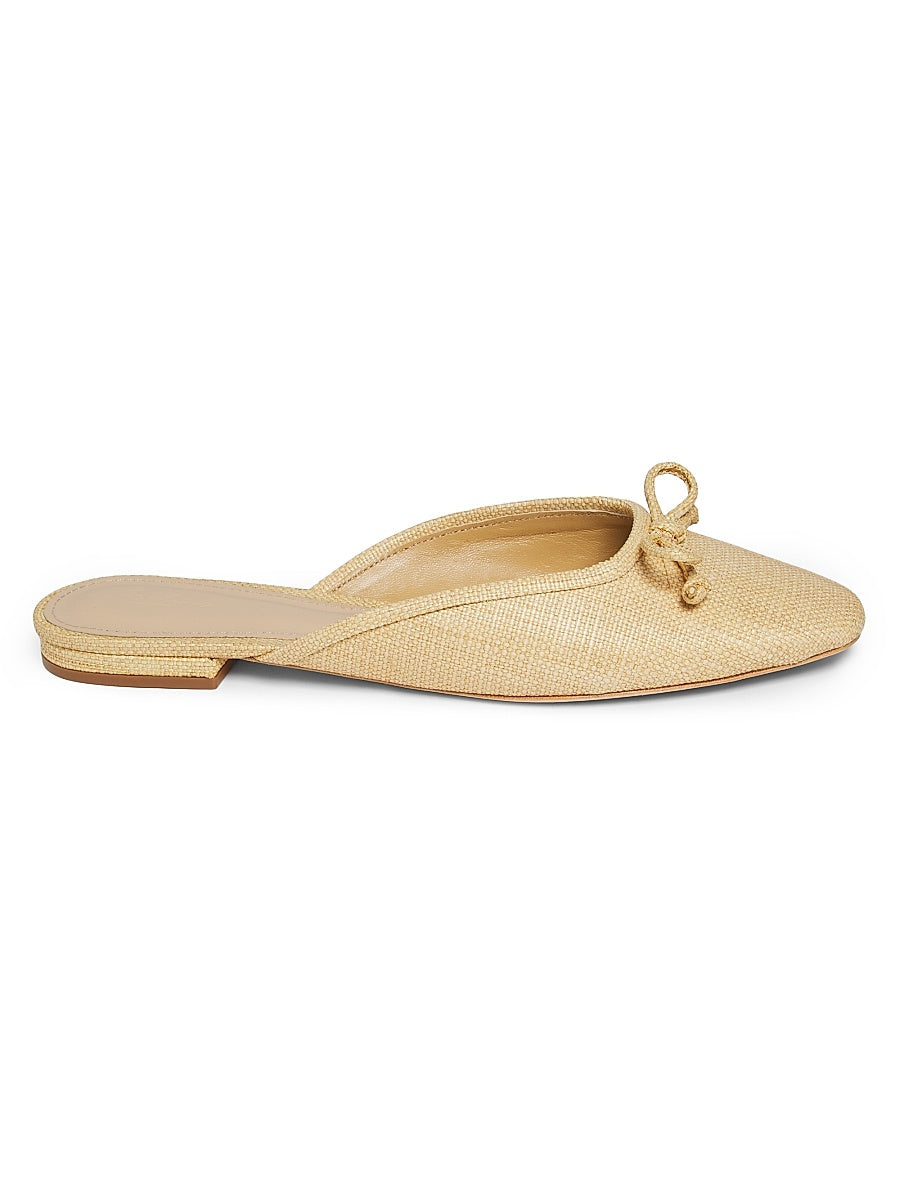 Bow-Embellished Raffia Ballet Mules