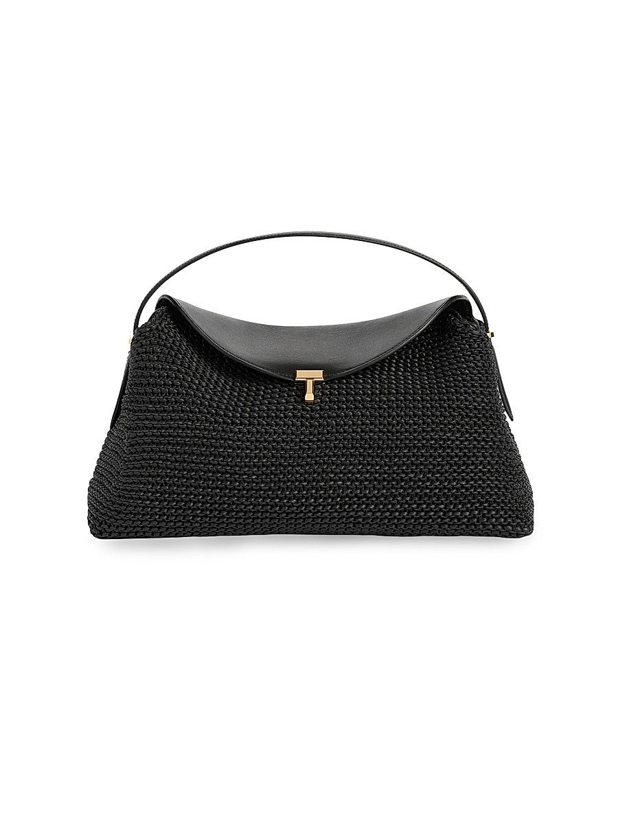 T-Lock Woven-Leather Top Handle Bag