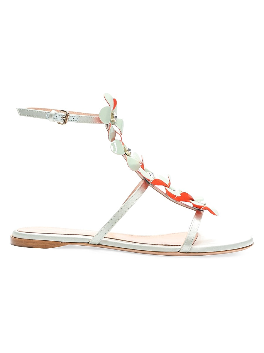 Bouquet Embellished Silk T-Strap Sandals