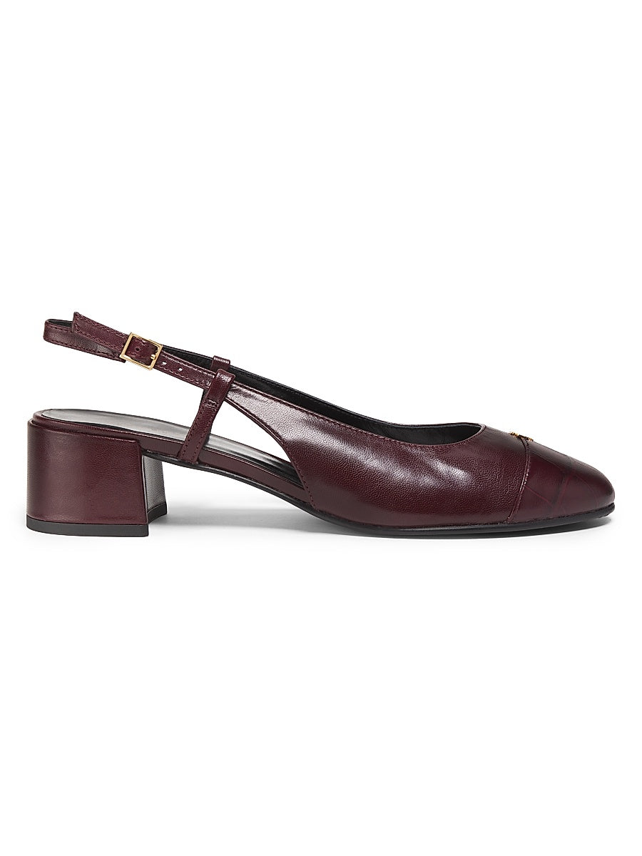 Cap-Toe Leather Slingback Pumps