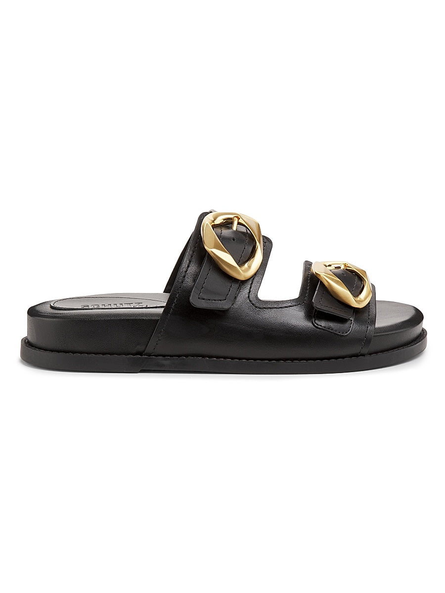 Olga Buckle-Accented Leather Sandals