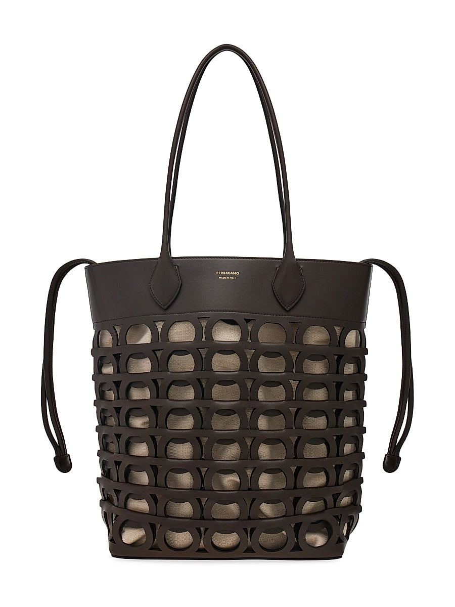 Gancini Laser-Cut Leather Tote