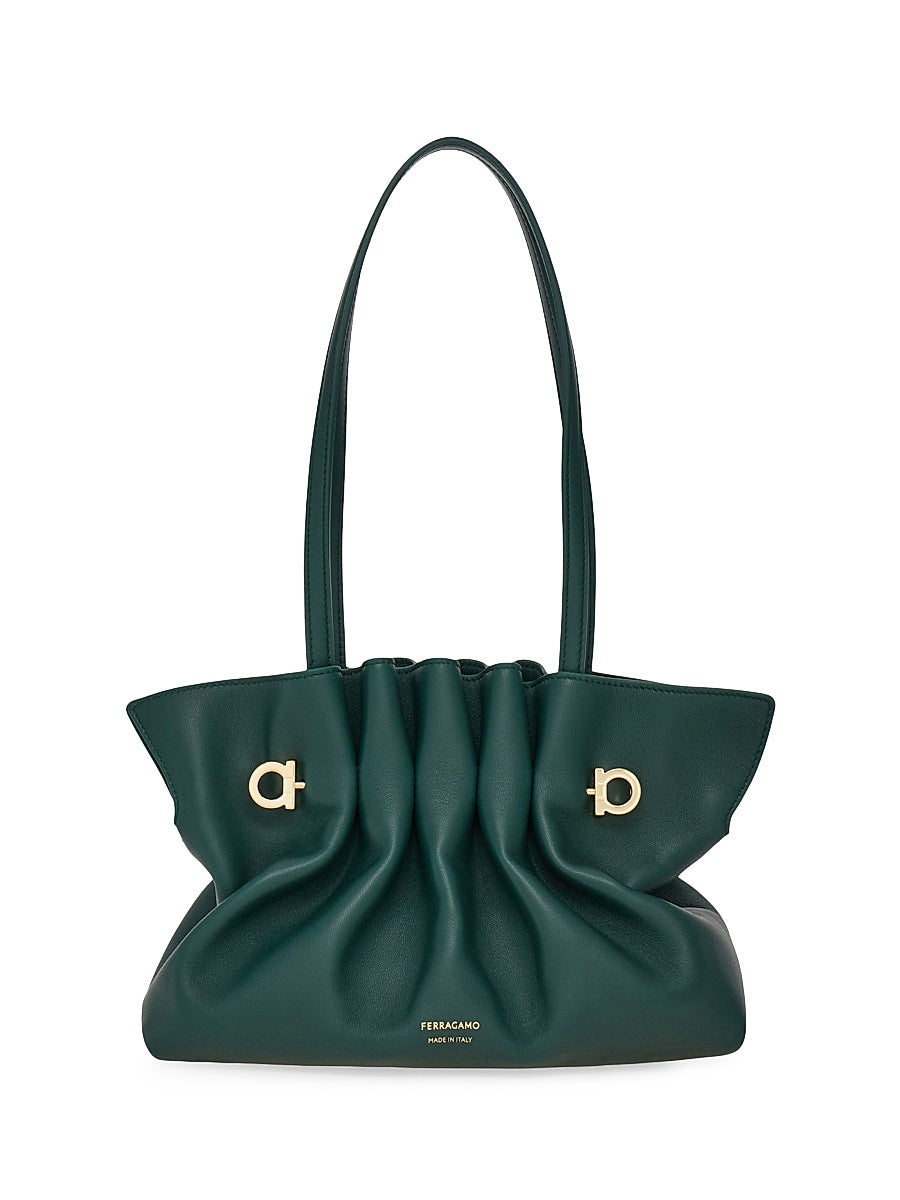 Small Gancio Piercing Gathered Leather Shoulder Bag