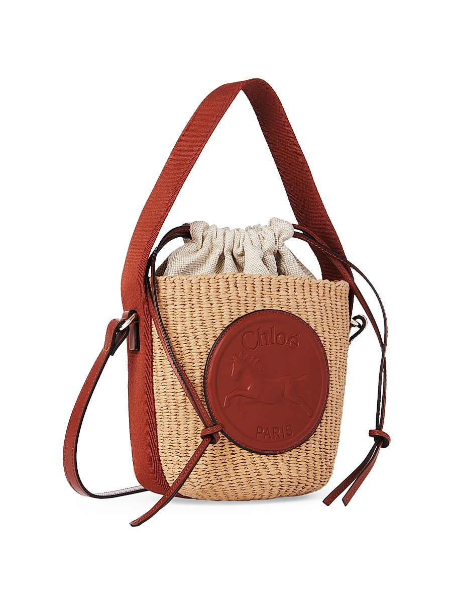 Small Raffia & Leather Basket Tote Bag