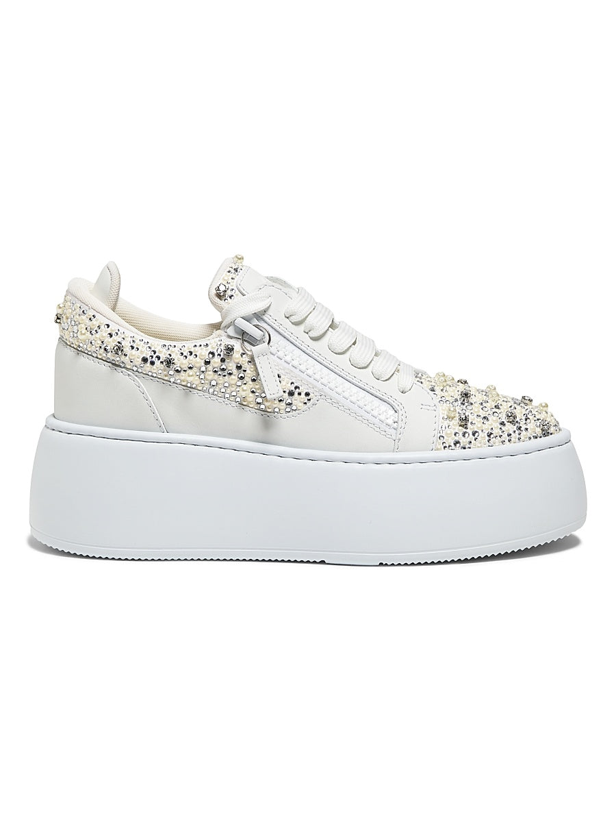 Embellished Leather Platform Sneakers