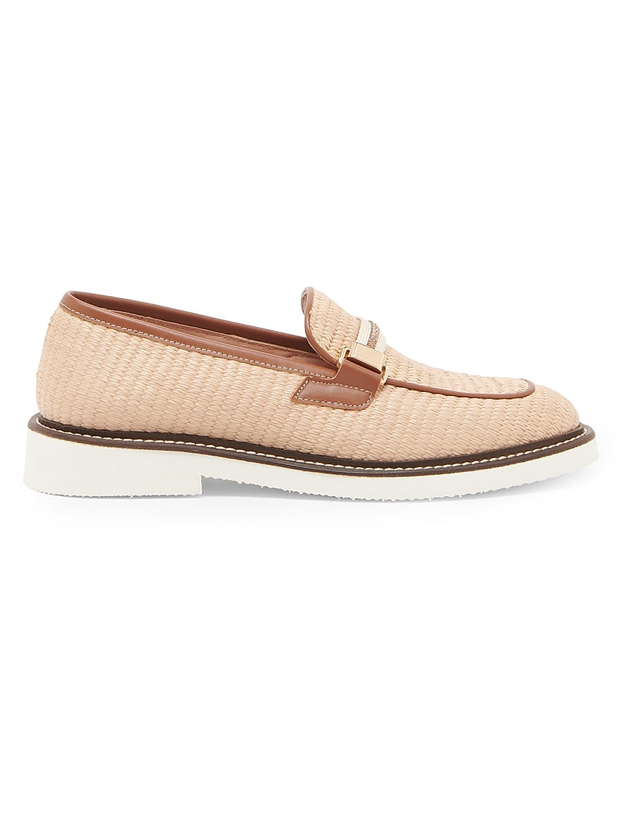 Mannish Embellished Raffia Loafers