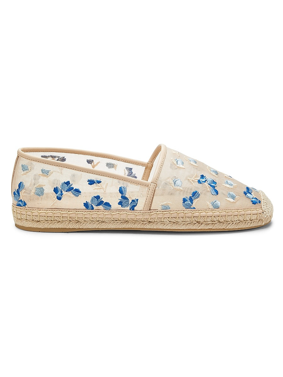 BareItAll Floral-Embroidered Mesh Espadrilles