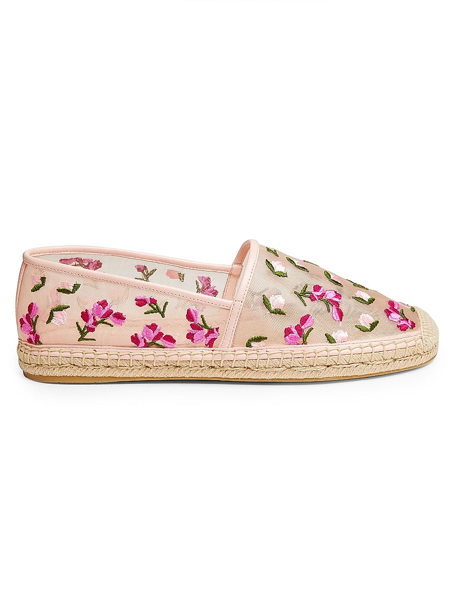 BareItAll Floral-Embroidered Mesh Espadrilles