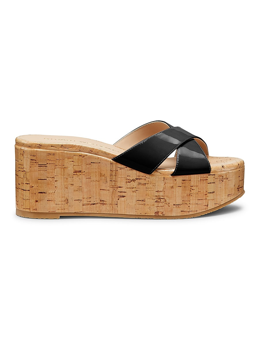 Dayna 65MM Patent Leather Cork Wedge Sandals