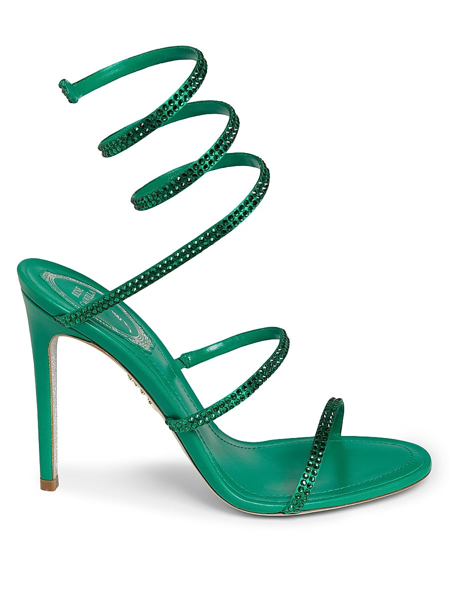 Cleo 105MM Embellished Satin Ankle-Wrap Sandals