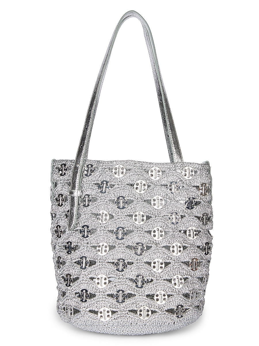Metallic Raffia & Leather Bucket Bag