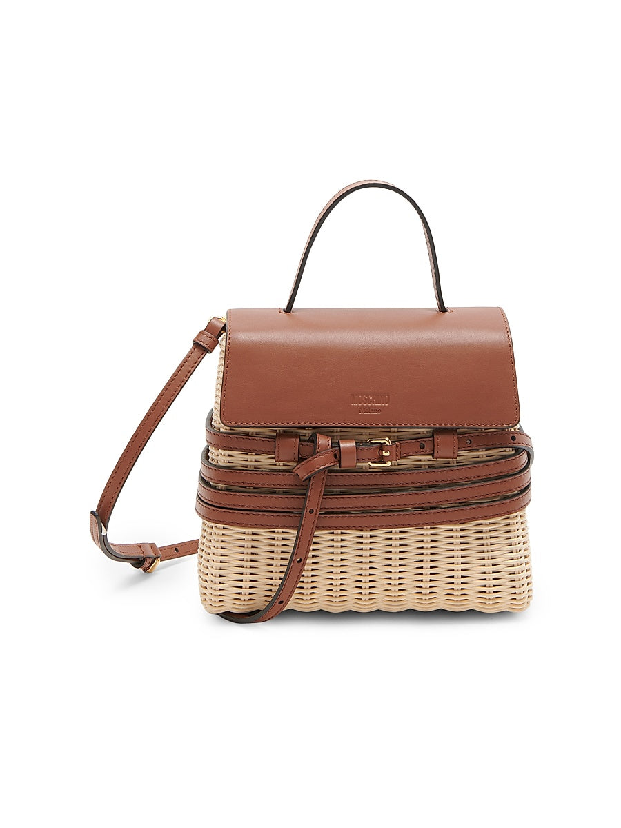 Tie Me Wicker & Leather Top Handle Bag