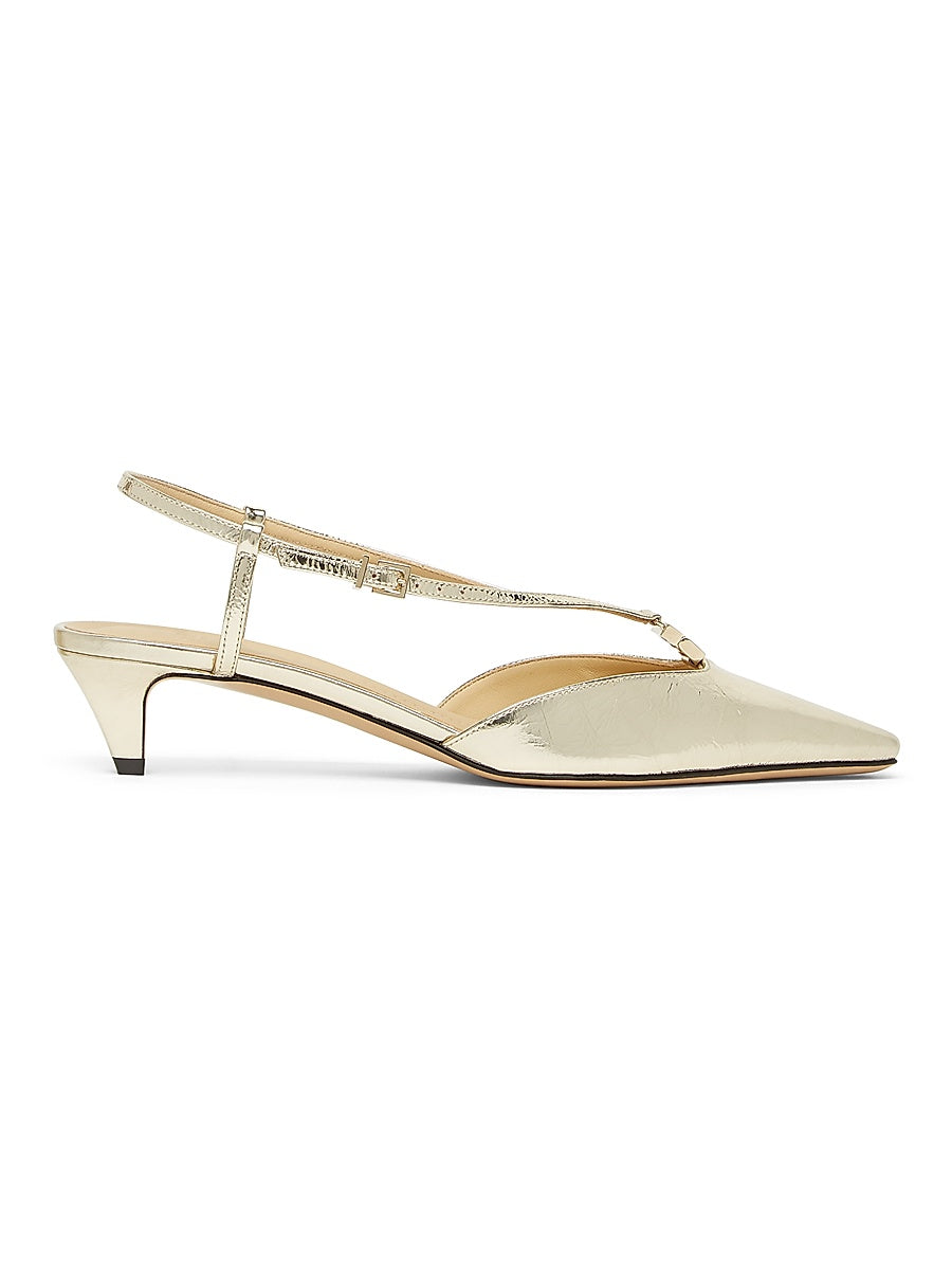 Fold Logo 40MM Metallic Leather Kitten-Heel Pumps