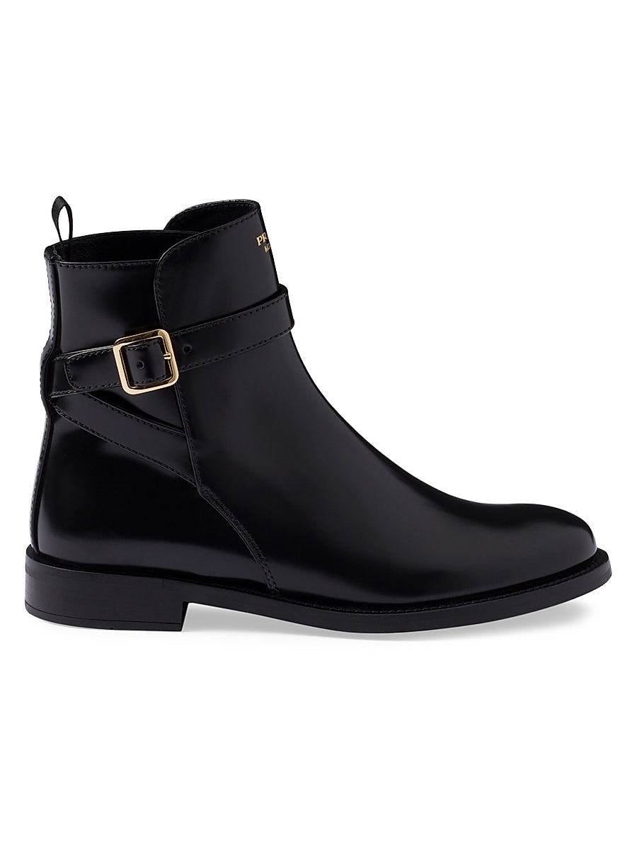 Brushed Leather Ankle Boots with Strap