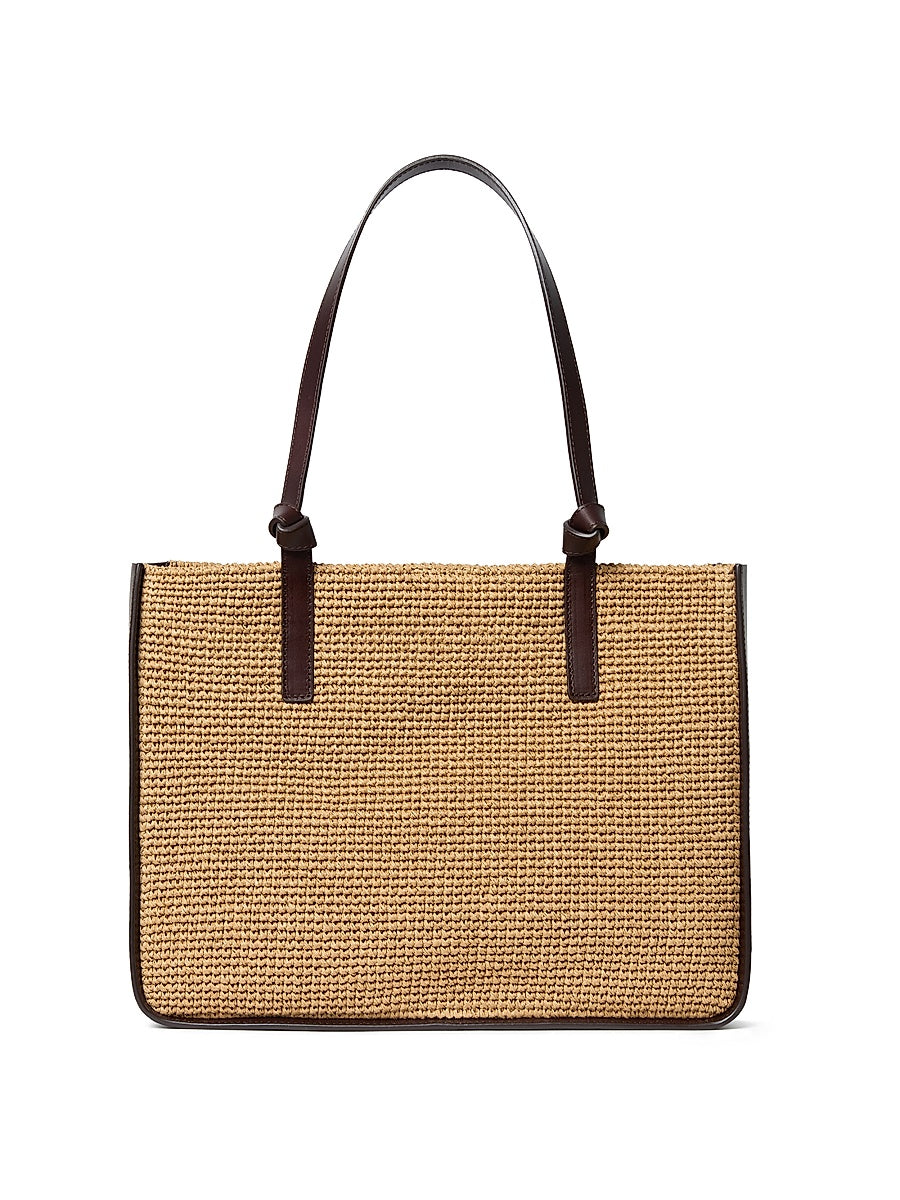 Myra Leather-Trimmed Raffia Tote Bag