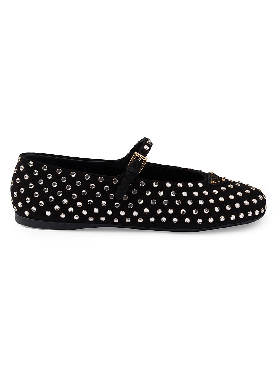 Suede Ballerinas with Crystals