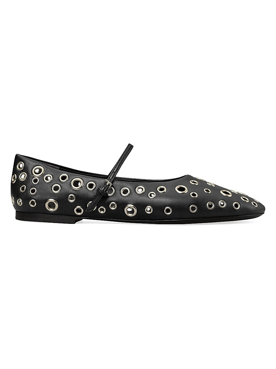 Eyelet Leather Mary Jane Ballet Flats