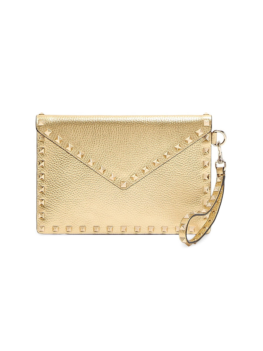 Rockstud Laminated Grainy Calfskin Clutch Bag