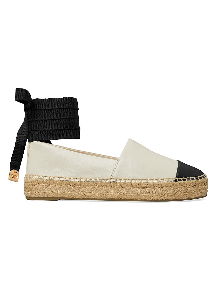Leather-Cotton Cap-Toe Espadrilles