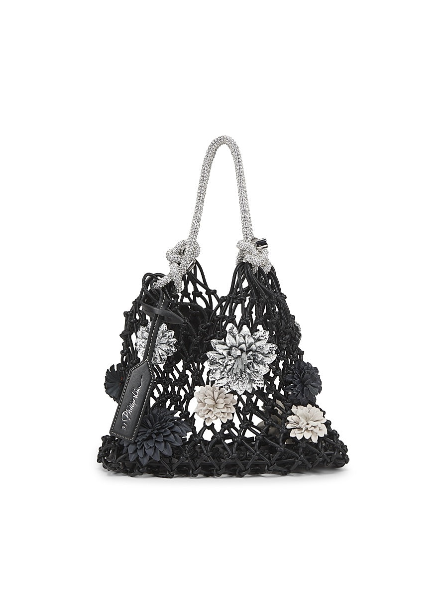 Mini Floral Appliqué Macramé Handbag