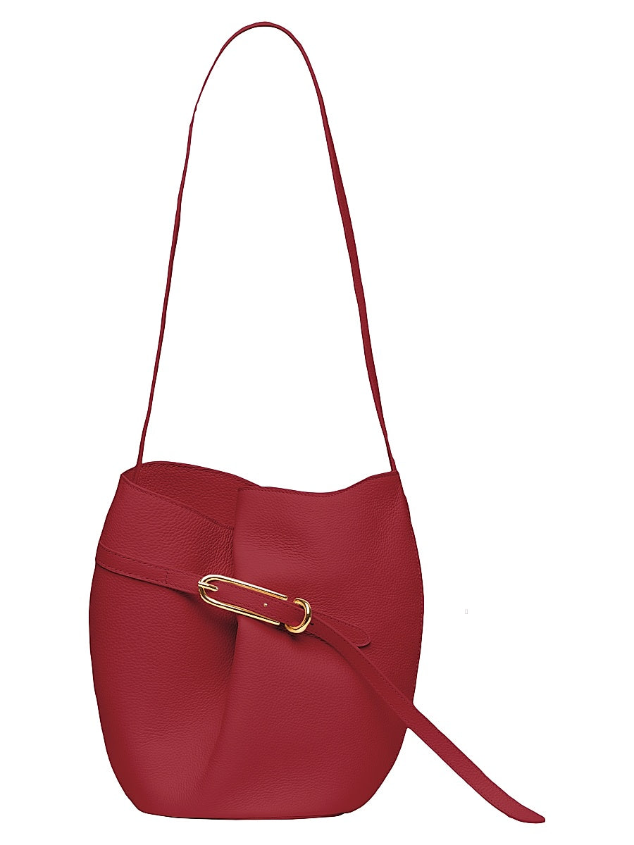 Belted Mini Leather Bucket Bag