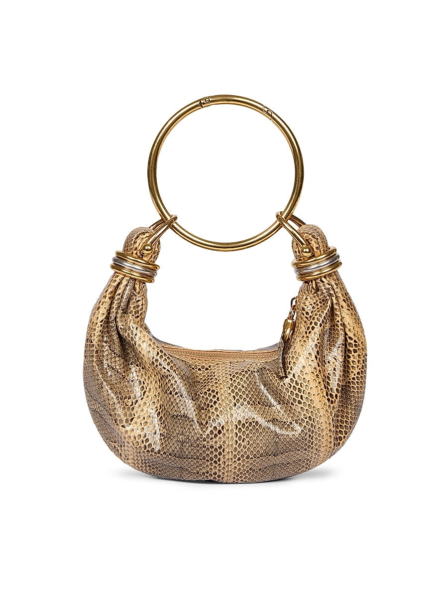 Mini Bracelet Snake-Embossed Leather Hobo Bag