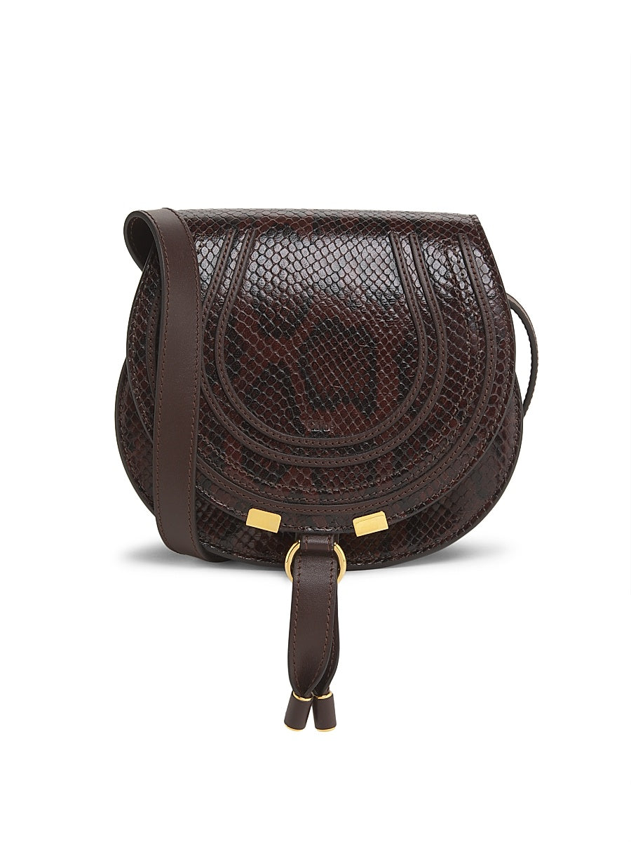Small Marcie Python-Embossed Leather Saddle Bag