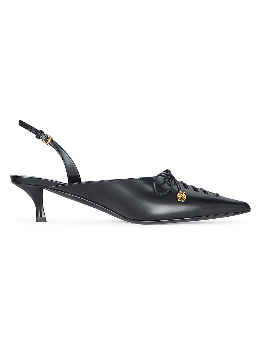 Lace-Up Slingback Pumps in Leather