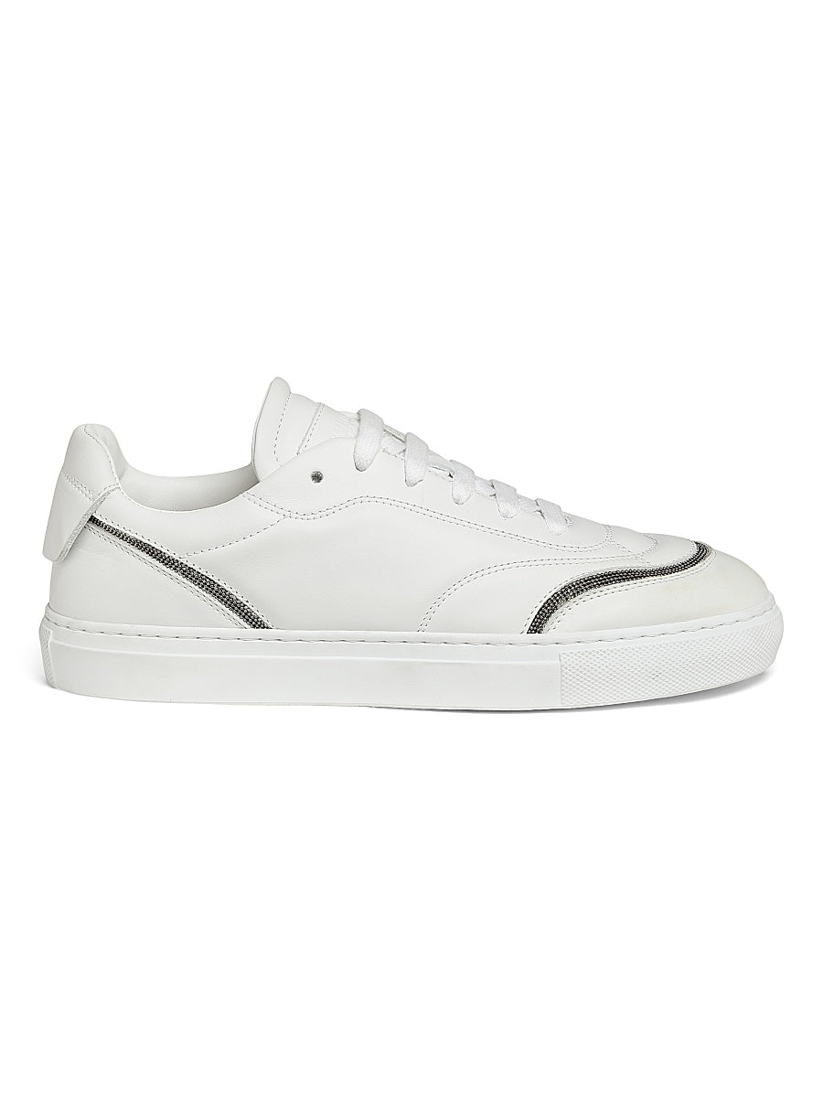Monili-Trimmed Leather Low-Top Sneakers