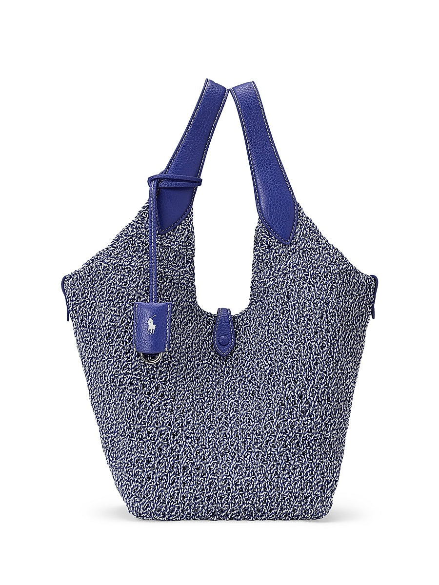 Crocheted Cotton & Leather Tote Bag