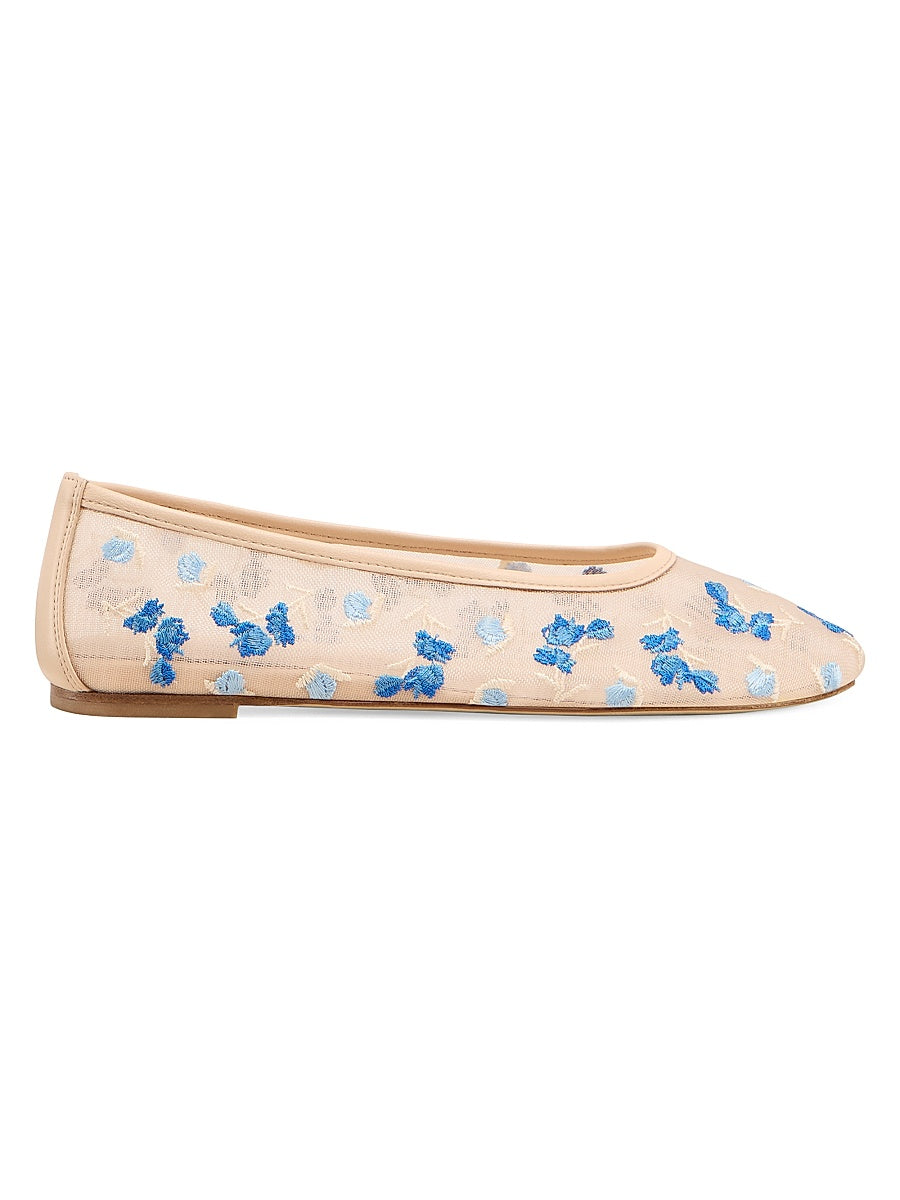 Bareitall Floral Embroidered Mesh Ballet Flats