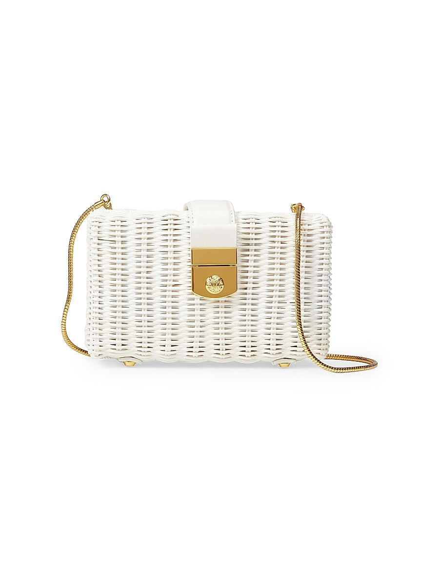 Lock Box Rattan & Leather Clutch