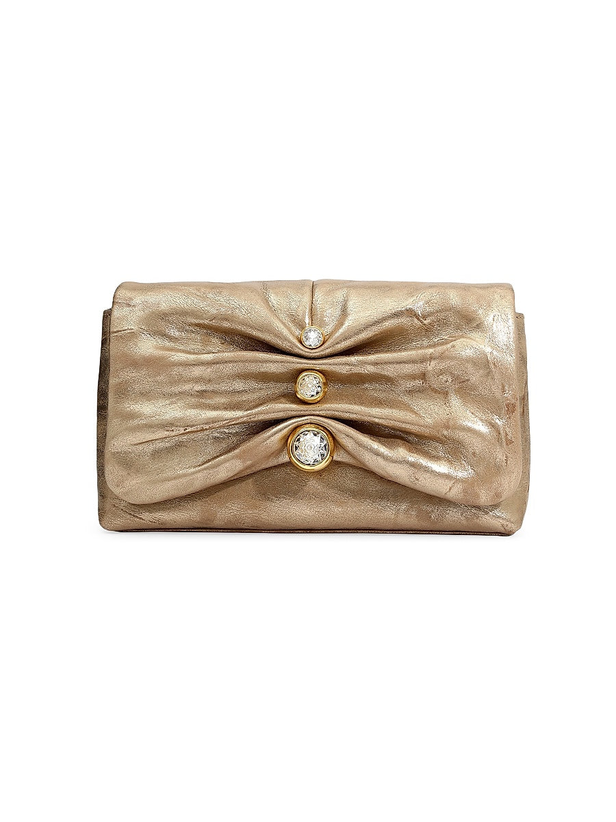 Ruched Crystal Leather Crossbody Bag