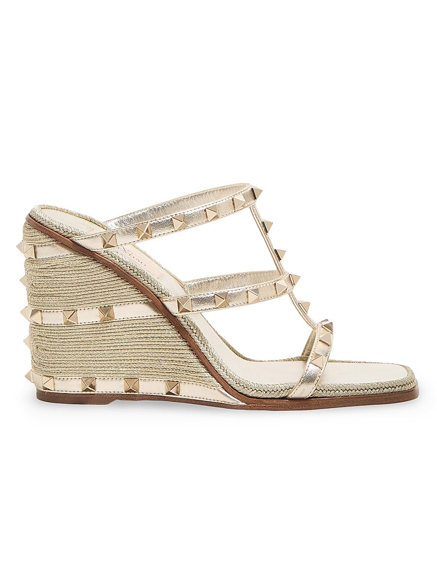 Rockstud Wedge Sandals in Laminated Nappa