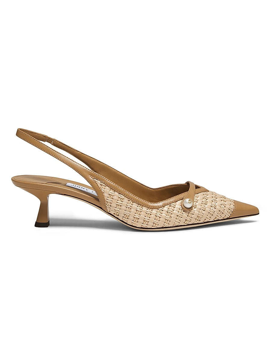 Amita 45MM Raffia & Leather Slingback Pumps
