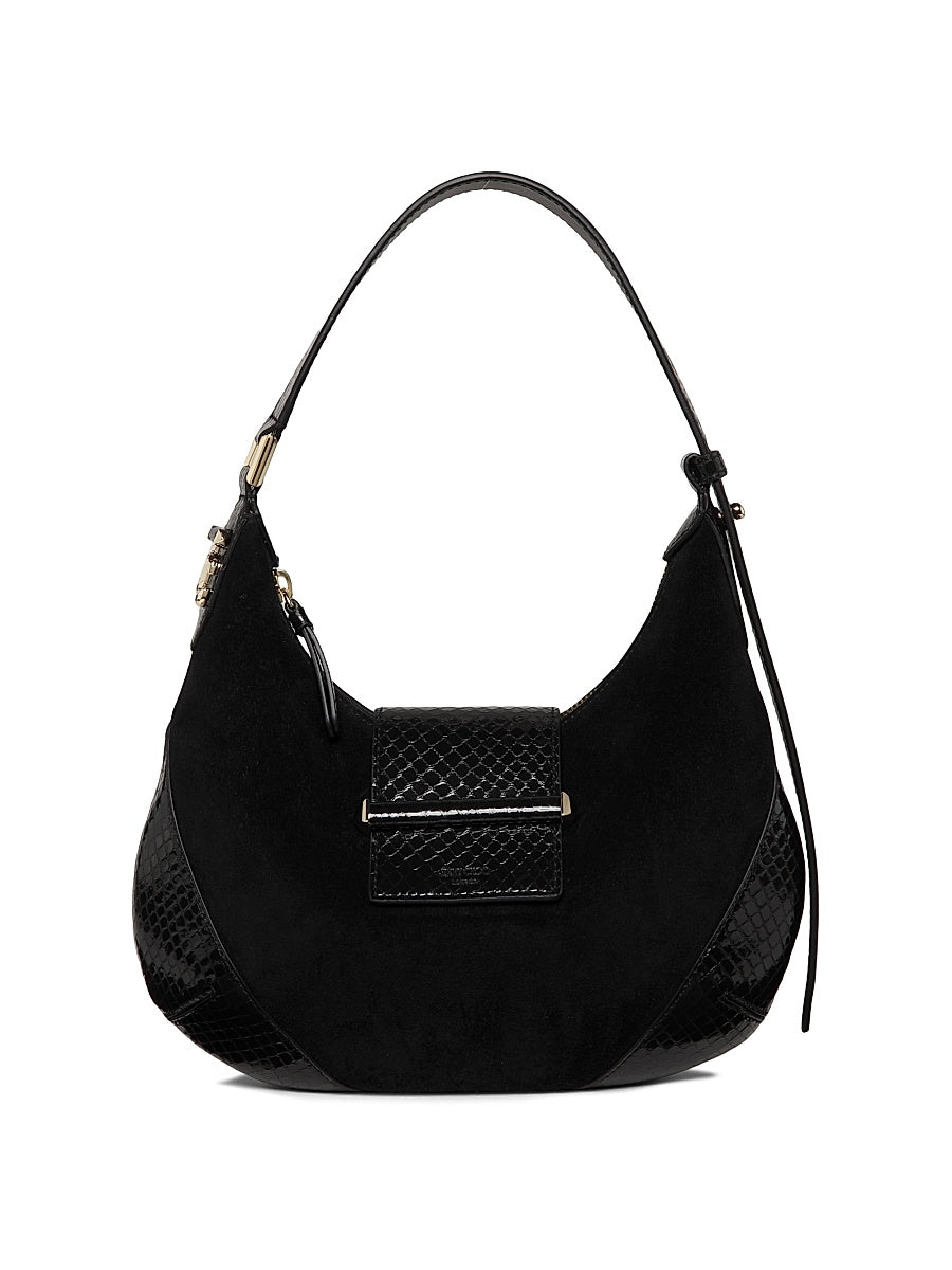 Bar Snakeskin-Embossed Leather & Suede Hobo Bag