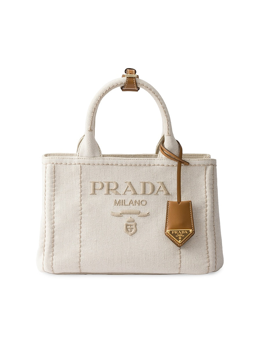 Small Linen Blend Top Handle Bag