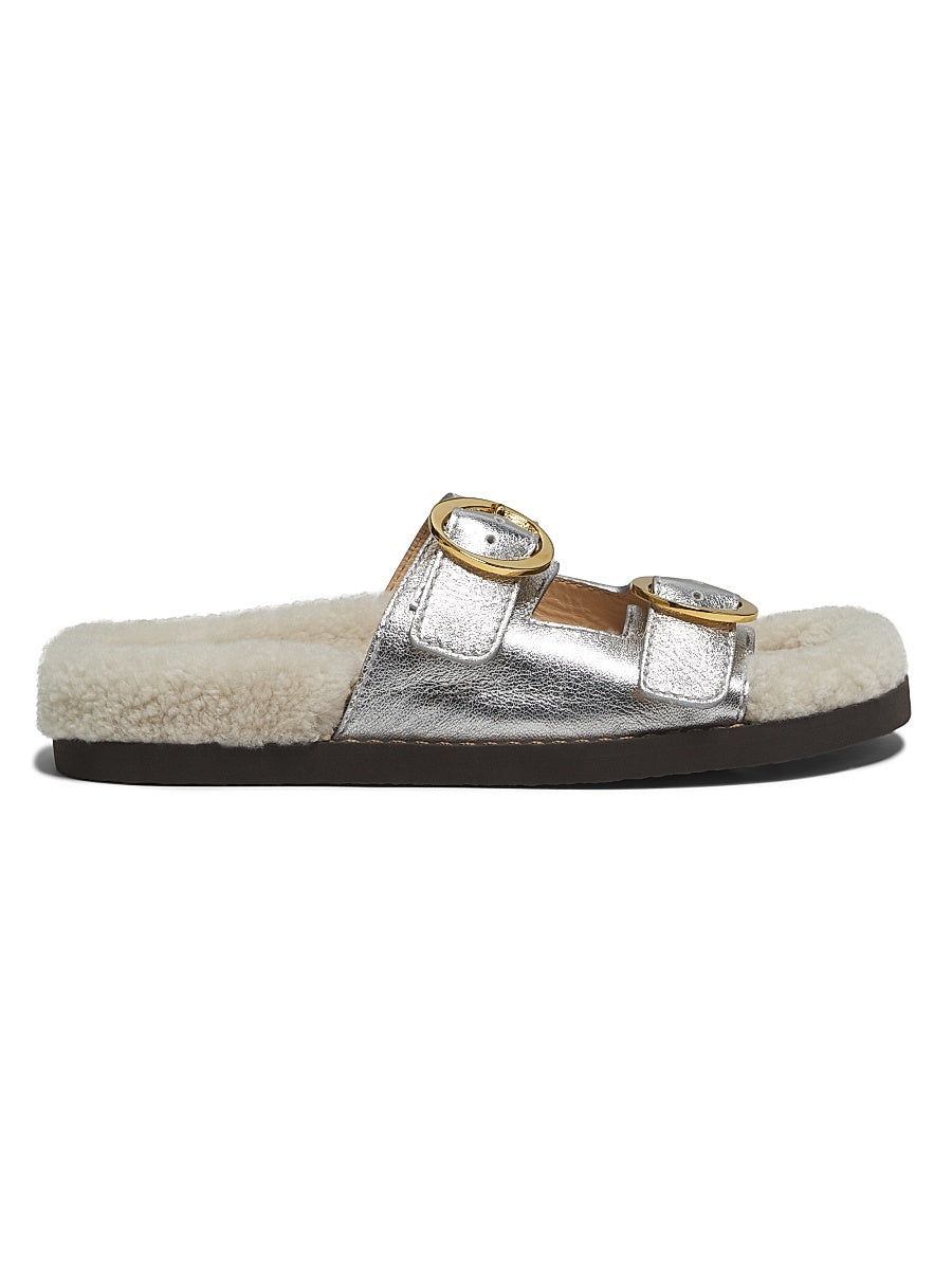 Yuki Metallic Leather Shearling Lined Flats