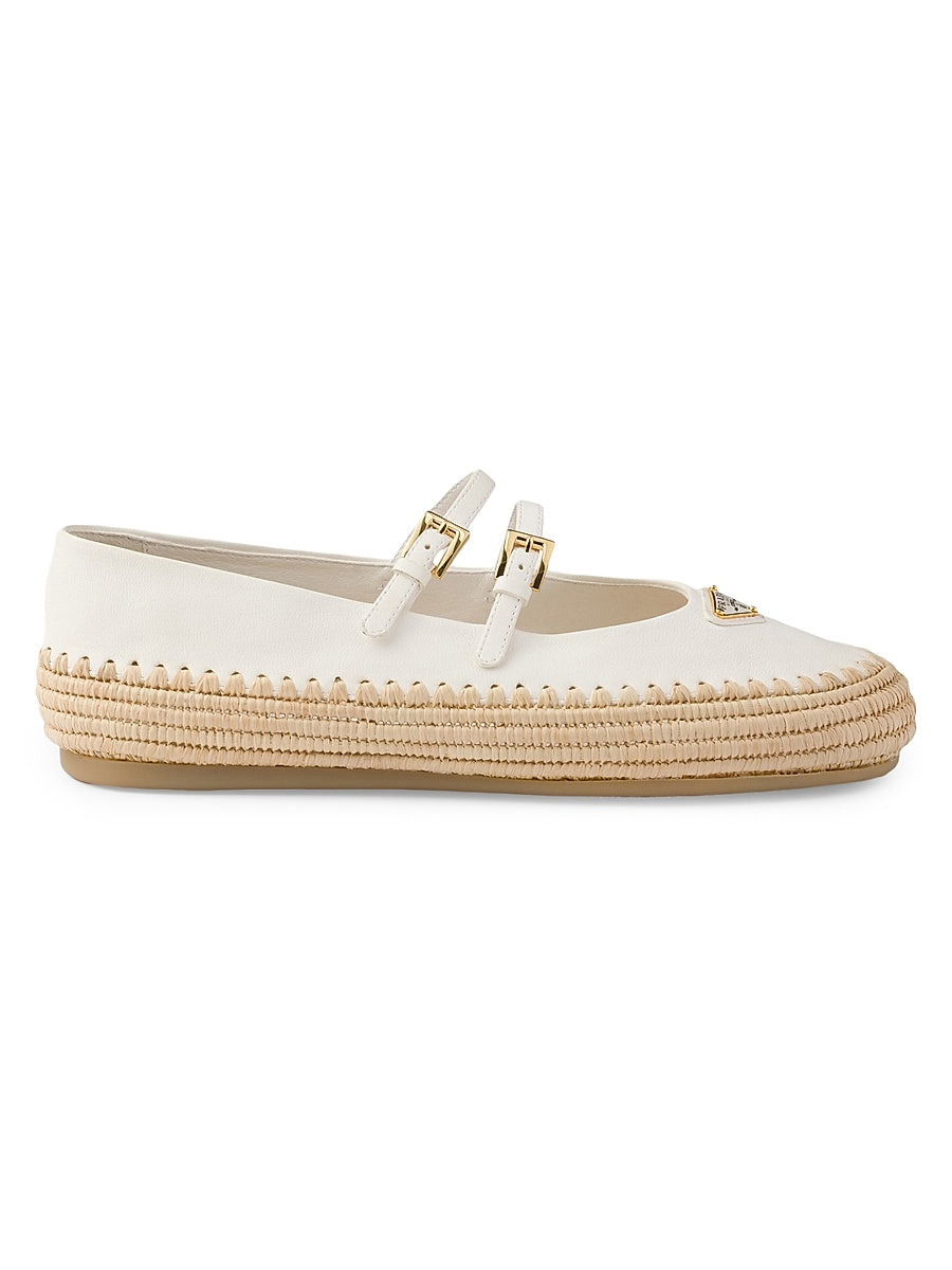 Nappa Leather and Raffia Ballerinas