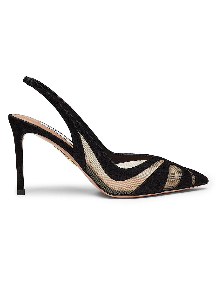 Lune 85MM Suede & Mesh Slingback Pumps