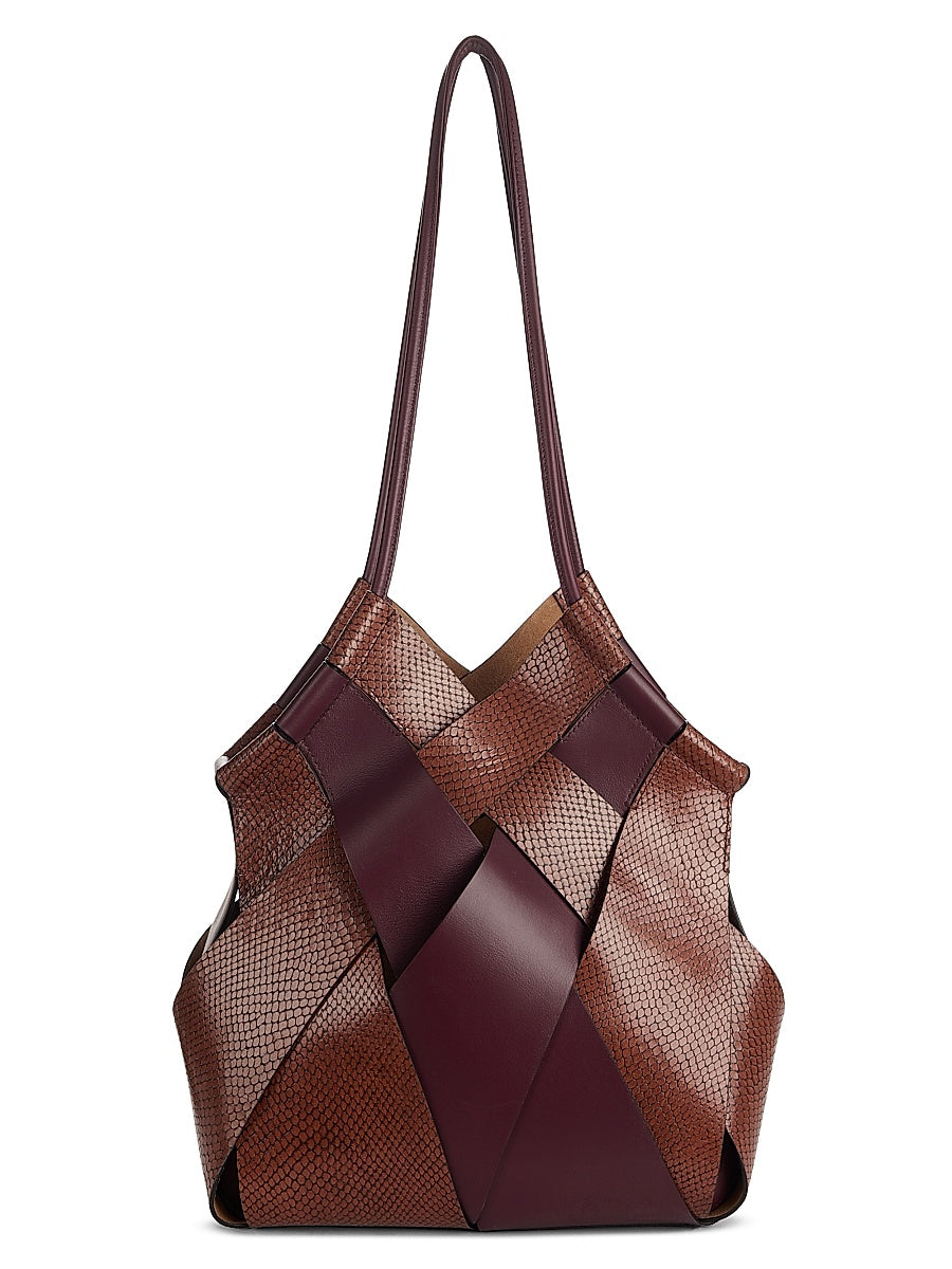 Charlotte Snakeskin Embossed Leather Tote Bag