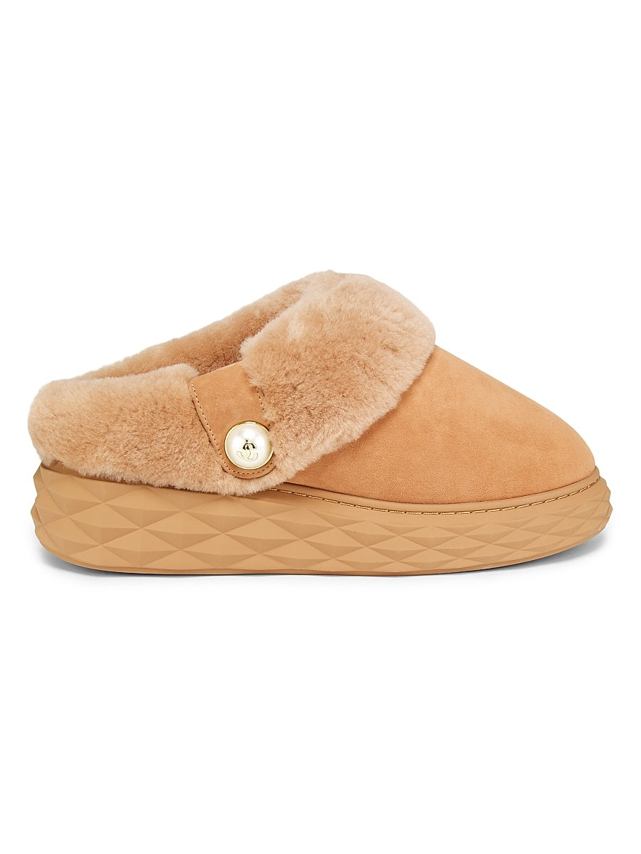 Diamond Maxi Suede Shearling Mules