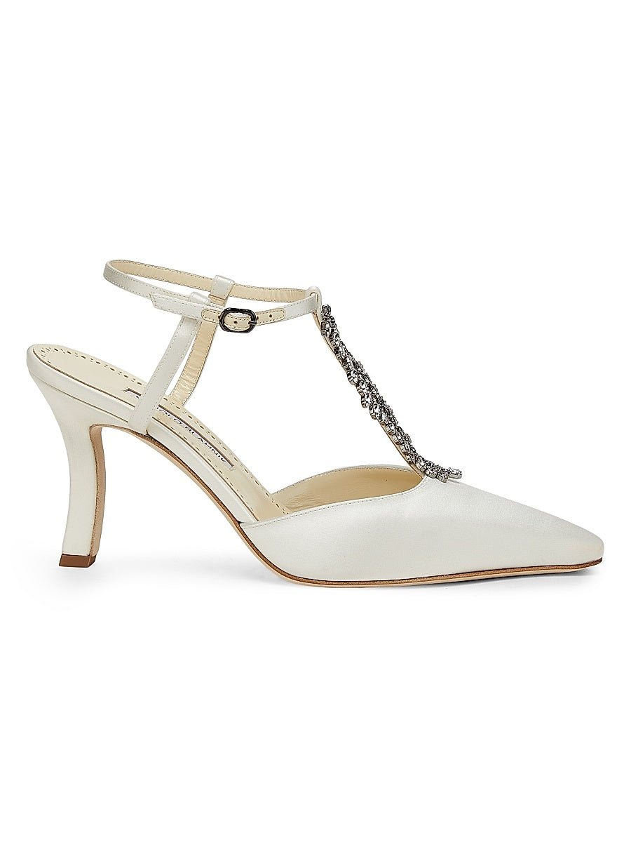 Sufik Satin Embellished T-Strap Pumps