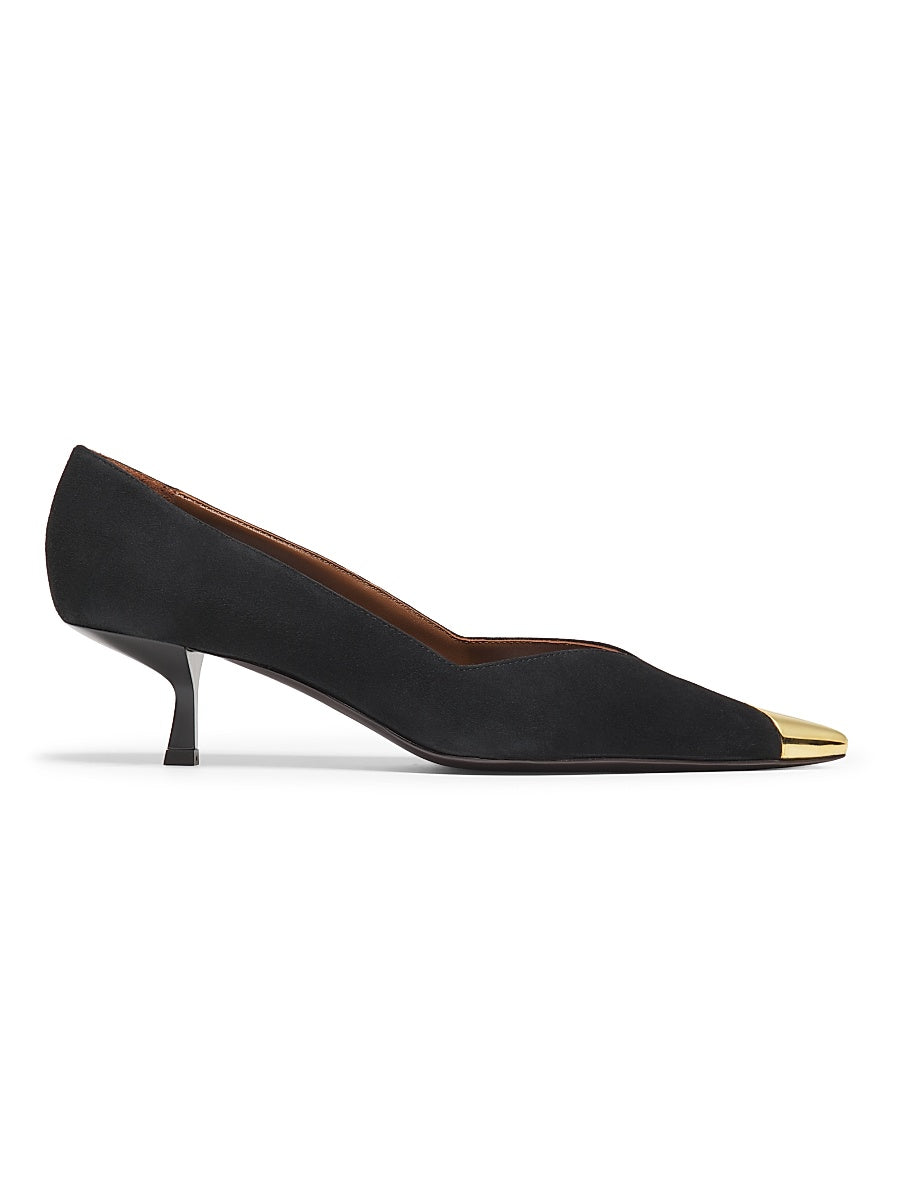 50MM Cap-Toe Leather Kitten-Heel Pumps