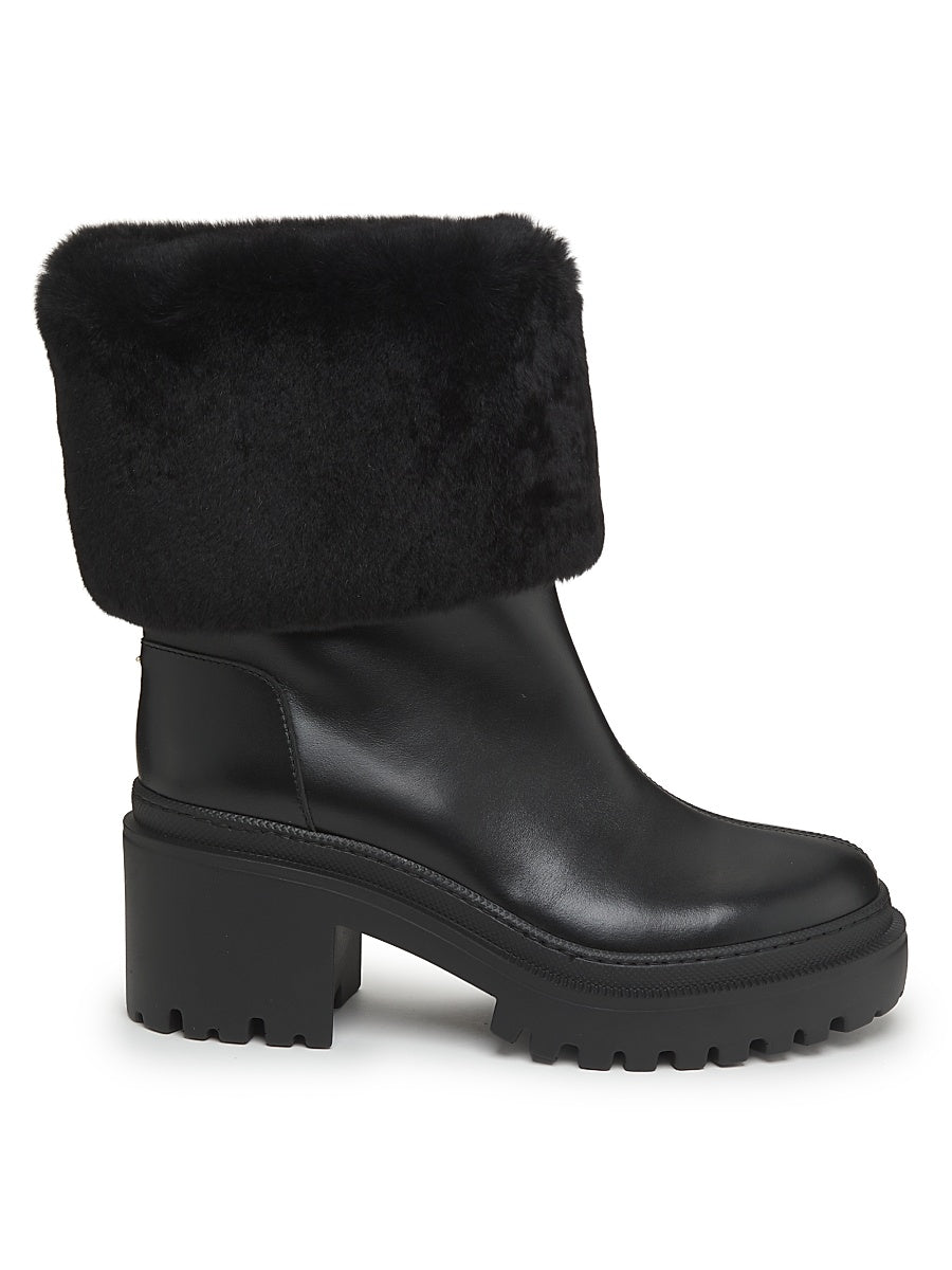 70MM Shearling-Cuff Leather Platform Booties