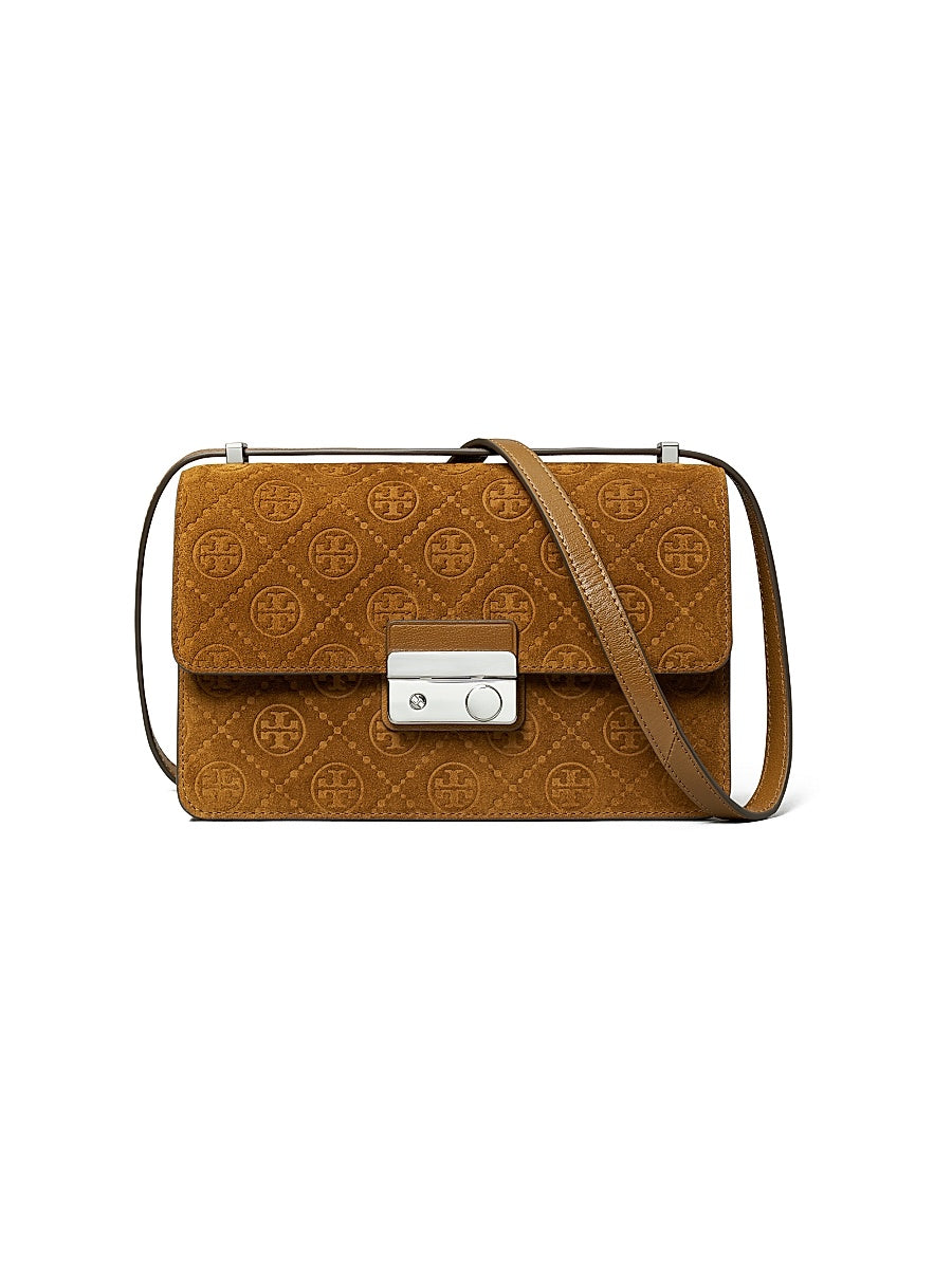 T Monogram Suede Shoulder Bag