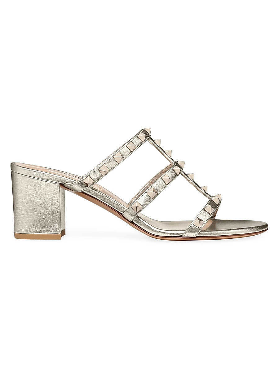 Rockstud 60MM Metallic Calfskin Leather Slide Sandals