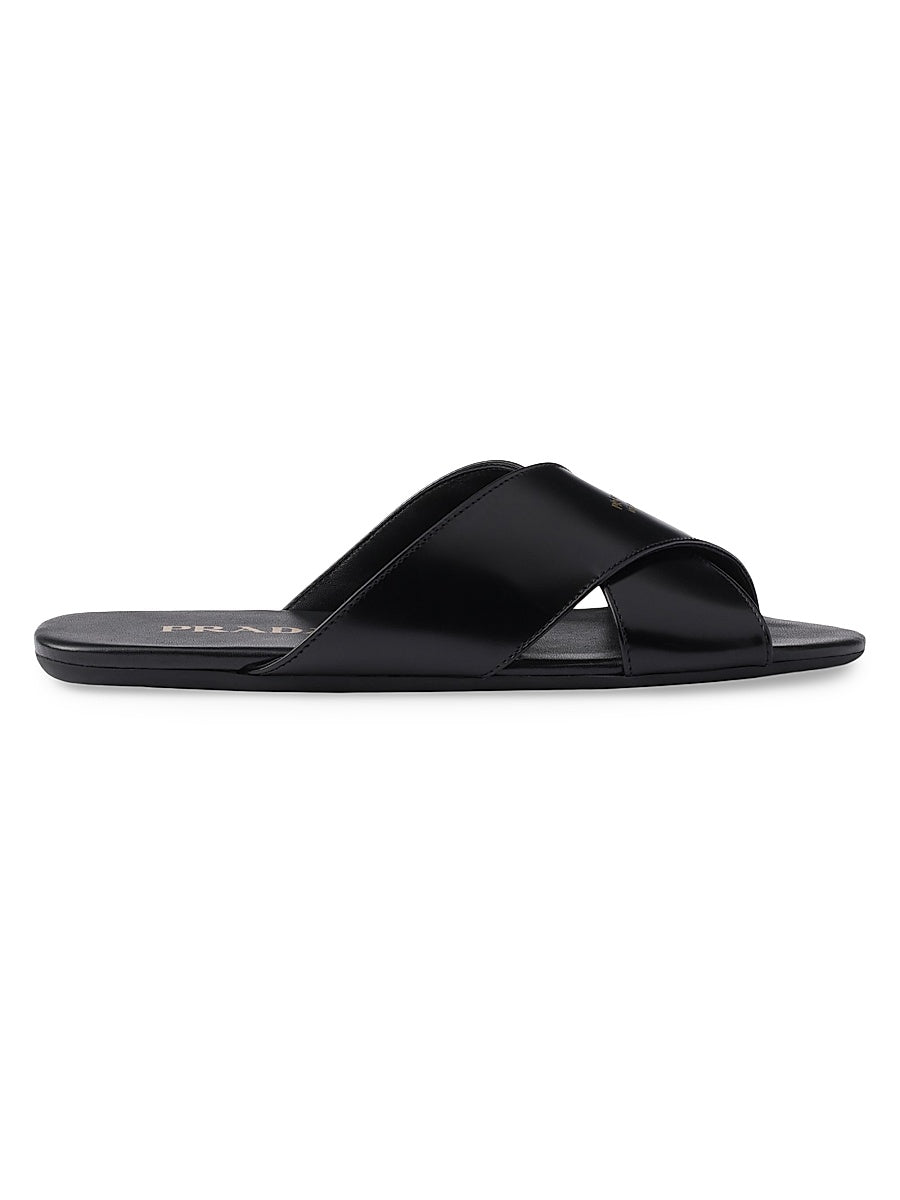 Brushed Leather Slides